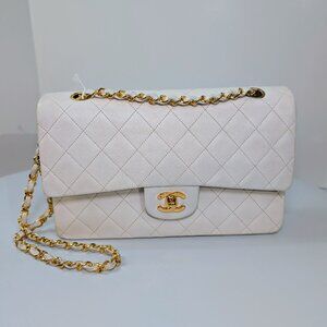 Chanel Rare Vintage White Medium Quilted Lambskin Classic Double Flap Bag 24k